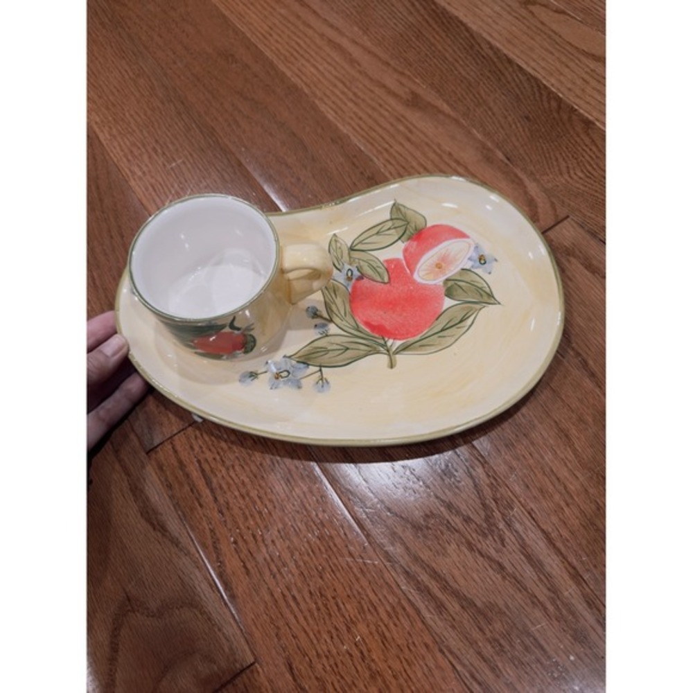 Lillian Vernon Ceramic Snack Set Cup and Plate Orange Citrus Fruit Hand Painted
